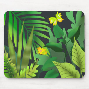 Green jungle with butterflies mouse pad