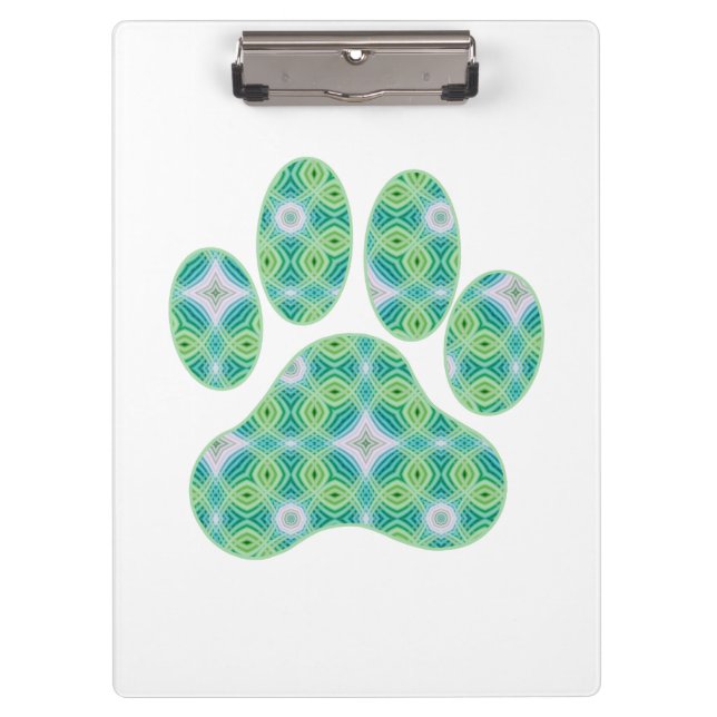 Green Kaleidoscope Infinity Paw Print Design Clipboard (Front)