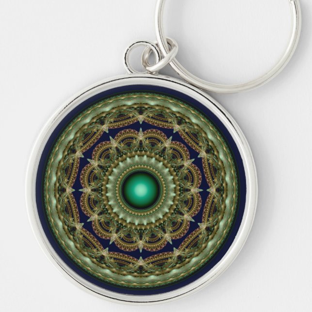 Green kaleidoscopic ornament key ring (Front)