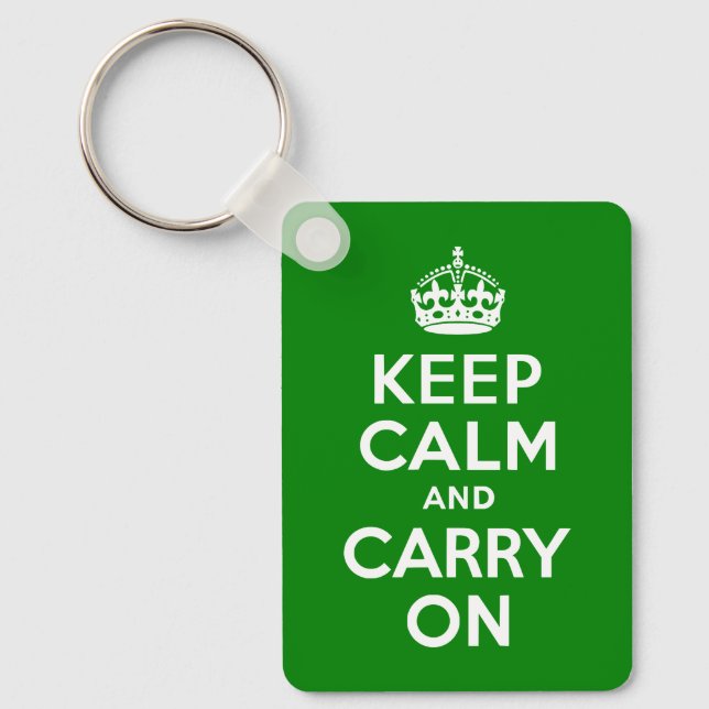 Green Keep Calm and Carry On Key Ring (Front)