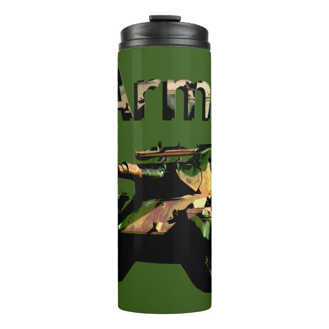 Green Khaki Army Tank, Thermal Tumbler (Front)
