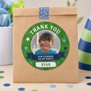 Green Kids Photo Birthday Party Thank You Classic Round Sticker