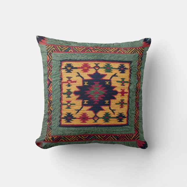 Green Kilim Throw Pillows: A Perfect Balance  Cushion (Front)