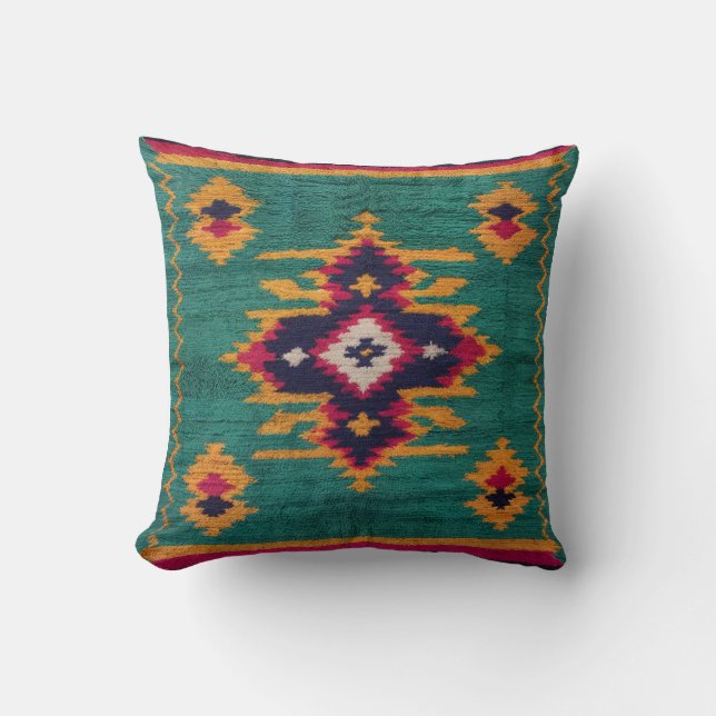 Green Kilim Throw Pillows: Artisan Craftsmanship  Cushion (Front)