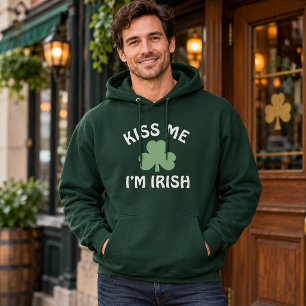 Green Kiss Me I am Irish St Patricks Day Hoodie