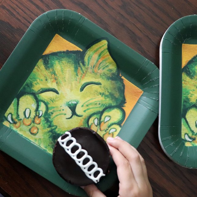Green Kitty Cat Caturday Art kitten designs      Paper Plate (Creator Uploaded)