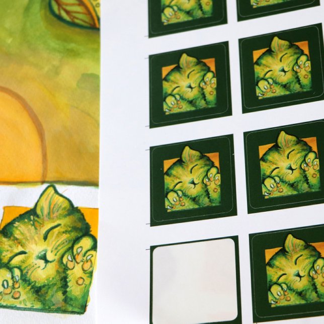 Green Kitty Cat Caturday Art kitten designs        Square Sticker (Creator Uploaded)