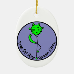 Green Kitty Yoga Ceramic Tree Decoration