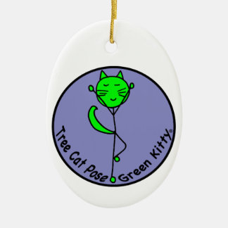 Green Kitty Yoga Ceramic Tree Decoration
