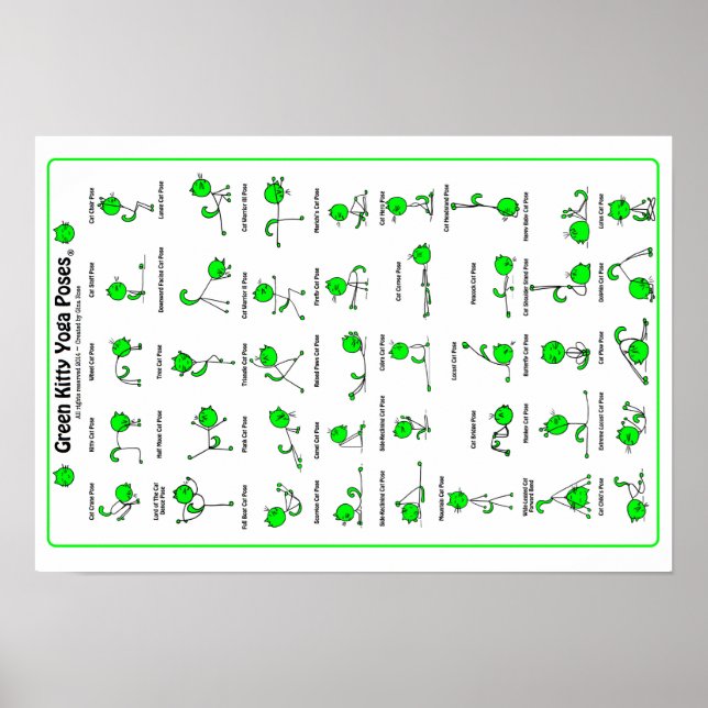 Green Kitty Yoga Poses Poster (Front)