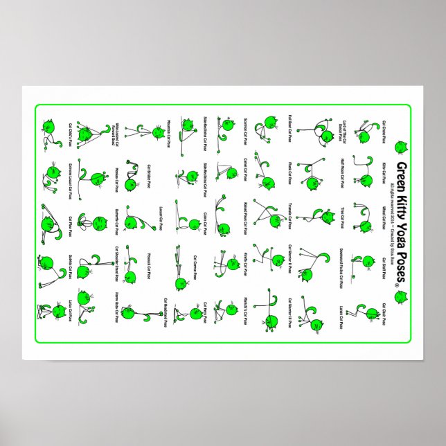 Green Kitty Yoga Poses Poster (Front)
