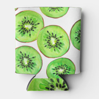 Green Kiwi Fruit Watercolor Set Can Cooler