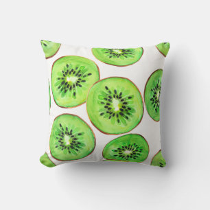 Green Kiwi Fruit Watercolor Set Cushion