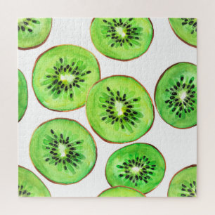 Green Kiwi Fruit Watercolor Set Jigsaw Puzzle