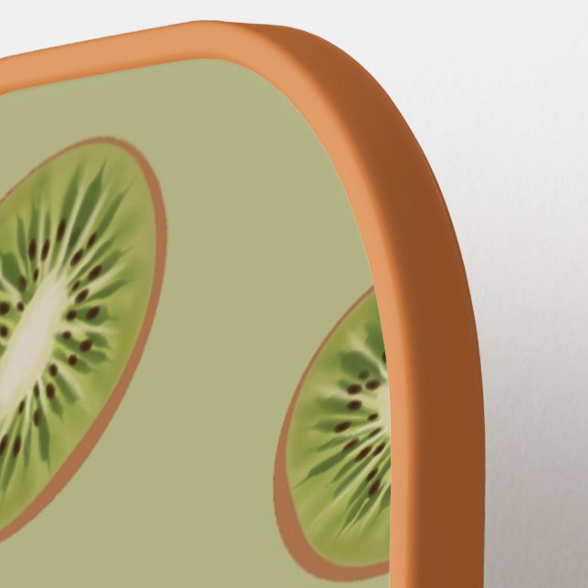 Green kiwi slice pattern pickleball paddle (Left Detail)
