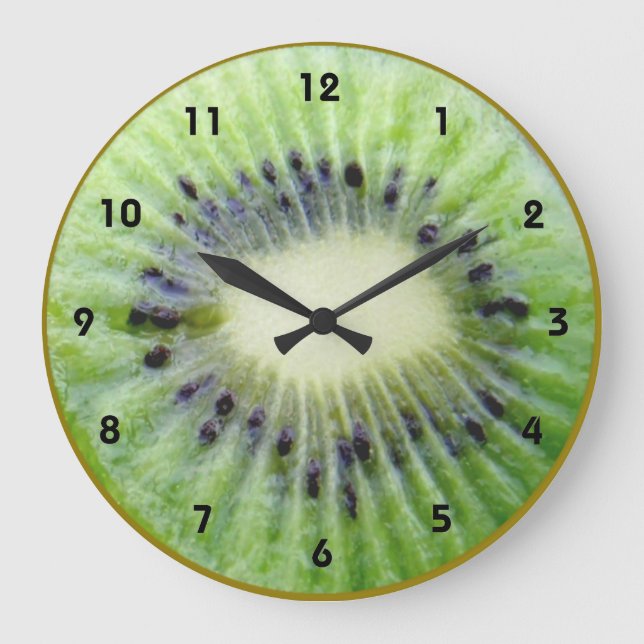 Green Kiwi wall Clock with numbers (Front)