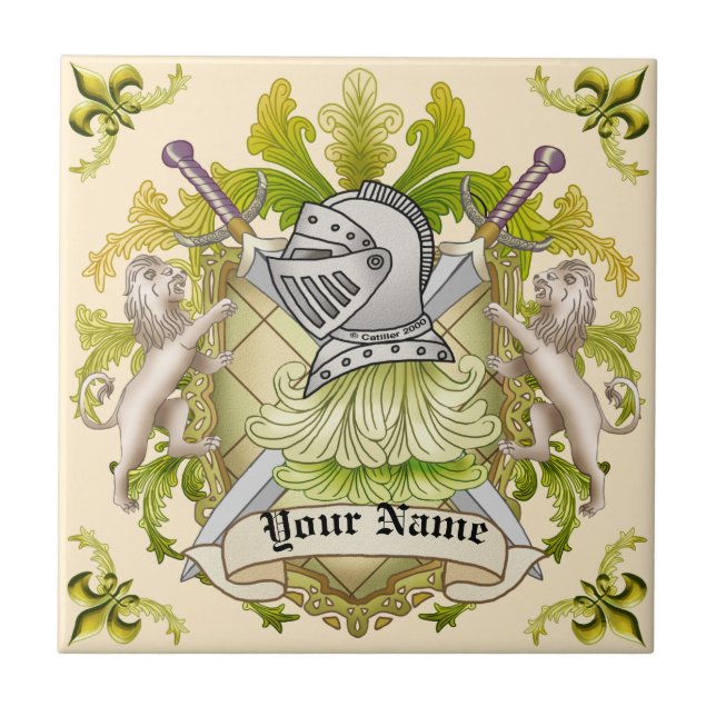 Green Knight Family Crest Surname Tile (Front)