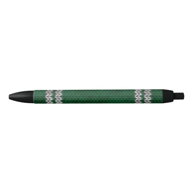 Green Knit-look Stripe Pattern Black Ink Pen (Front)