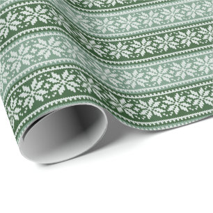 Green Knitted Christmas Snowflake Ugly Sweater Wrapping Paper