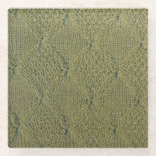 Green knitted fabric: close-up texture glass coaster