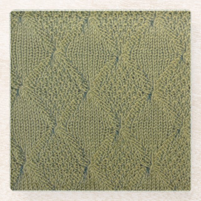 Green knitted fabric: close-up texture glass coaster (Front)