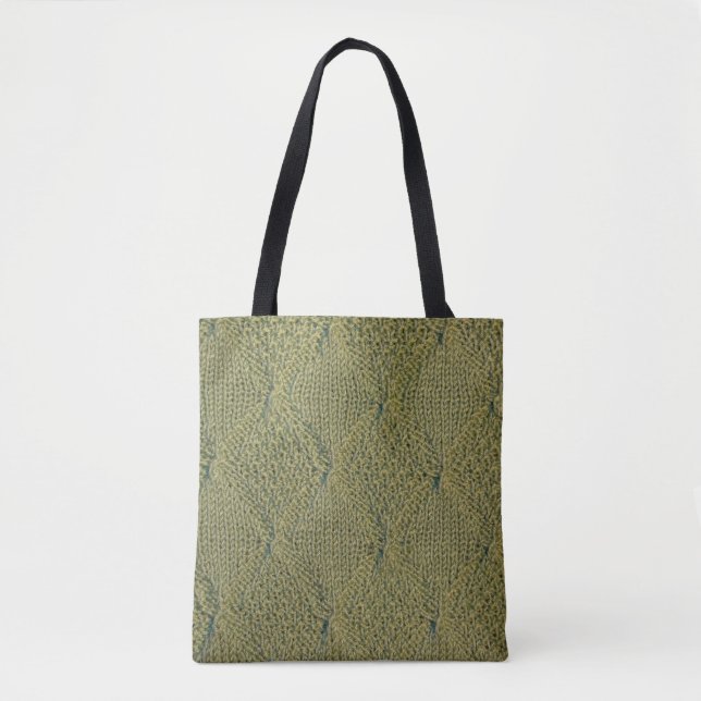 green knitted fabric, knitted texture green fabric tote bag (Front)