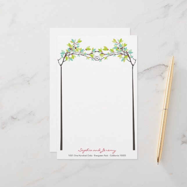 Green Knotted Love Spring Trees Spring Wedding Stationery (Front/Back In Situ)
