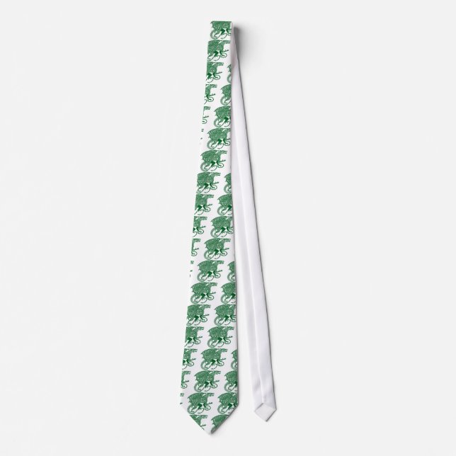 Green Knotwork Dragon on White Tie (Front)