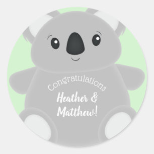 Green Koala Bear Baby Shower Classic Round Sticker