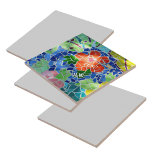 Green Koi Fish and Red Flower Colourful Mosaic Tile<br><div class="desc">Green koi fish swimming in blue water with bright red flower in a mosaic tile koi pond is a colourful Zen decorative ceramic tile.  Personalise with Initials and a Name. This is one of multiple coordinating designs with original art photography by JLW_PHOTOGRAPHY.</div>