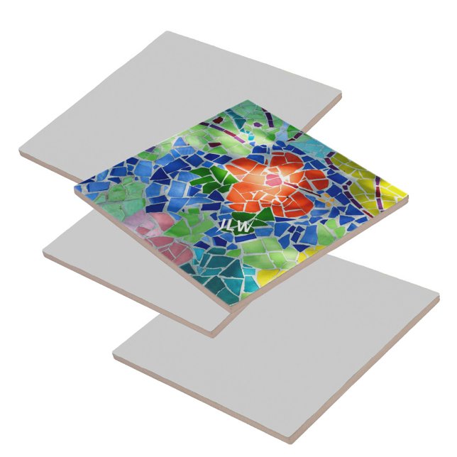 Green Koi Fish and Red Flower Colourful Mosaic Tile (Creator Uploaded)