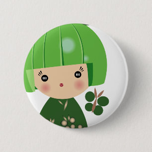 Green Kokeshi Triplet Close Up Pin
