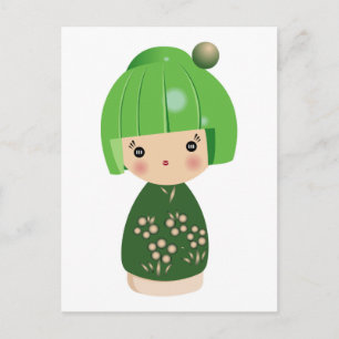 Green Kokeshi Triplet Postcard