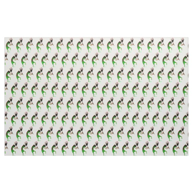green kokopelli on white fabric (Yard)