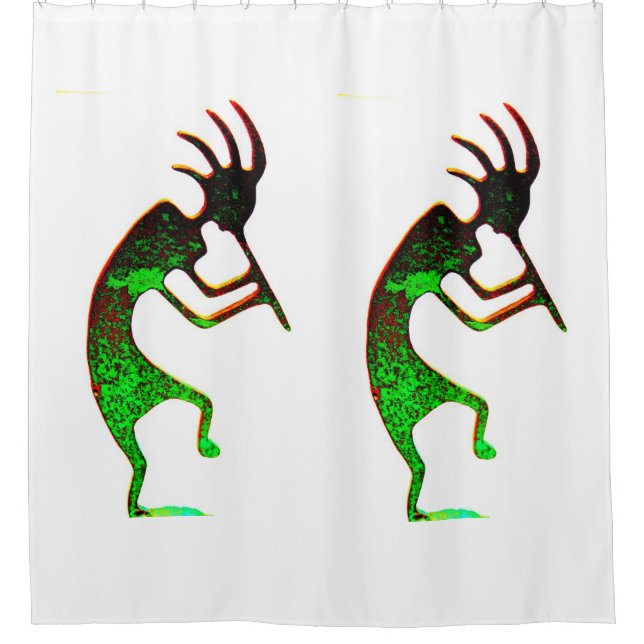 green kokopelli pattern shower curtain (Front)