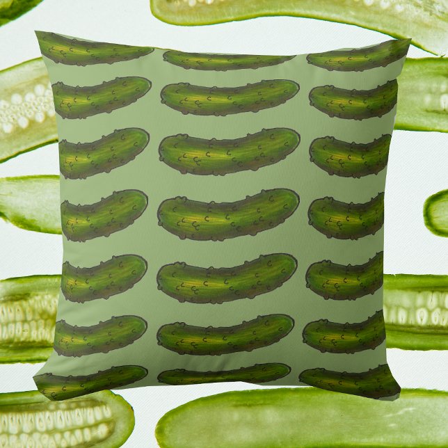 Green Kosher Deli Sour Dill Pickle Foodie Cushion (Pickle print pillow)