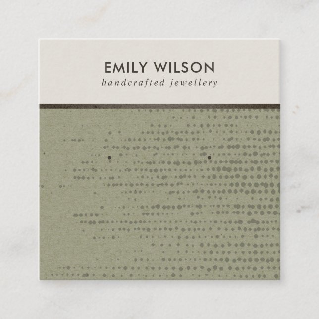 GREEN KRAFT WHITE DOTS STUD EARRING DISPLAY CARD (Front)