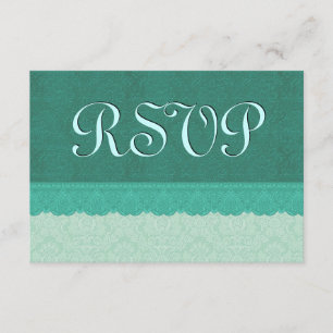 Green Lace Damask RSVP Wedding Ver9 Card