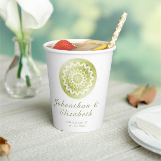 Green Lace Mandala Wedding Paper Cups