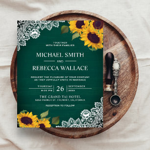 Green Lace Sunflower Budget Wedding Invitation
