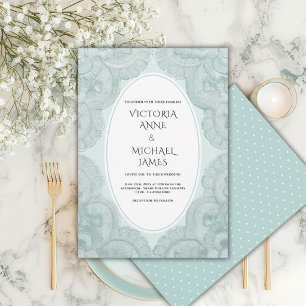 Green Lace Whimsical Vintage Wedding Invitation