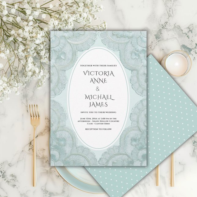 Green Lace Whimsical Vintage Wedding Invitation (Creator Uploaded)
