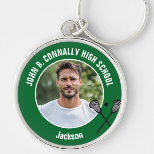 Green Lacrosse Player Photo High School Spirit Key Ring