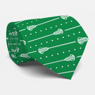 Green Lacrosse White Sticks & Dotted Lines Pattern Tie