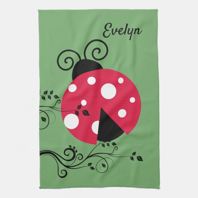 Green Lady Bug Kitchen Towel (Vertical)