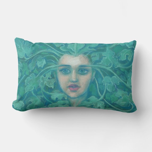 Green Lady / Forest Queen, fantasy art Lumbar Cushion (Front)