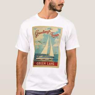 Green Lake Sailboat Vintage Travel Wisconsin T-Shirt
