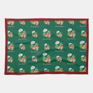 Green Landscape Chilli Merry Christmas Tea Towel