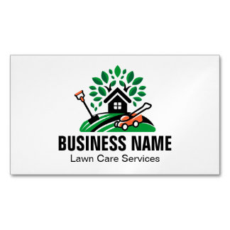 Green Landscape Logo House Tree Lawn Mower Garden Magnetic Business Card