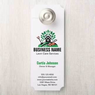 Green Landscape Logo House Tree Lawn Mower Qr Code Door Hanger